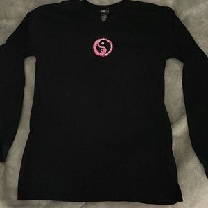 worn 1x,black with pink & white drawings on front and back, medium from rue 21.